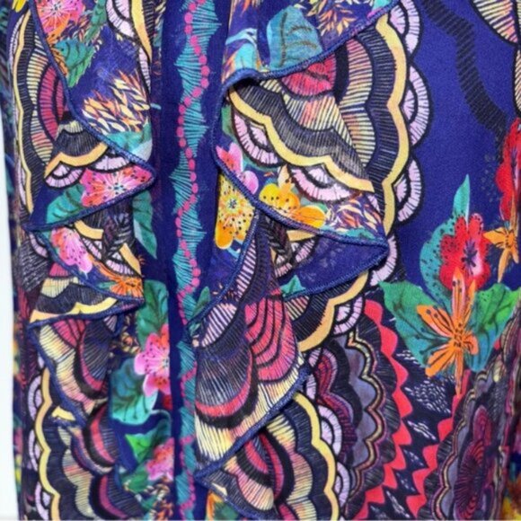 Saloni Floral Women's Dress 4 Silk Lined Full Button Front Chest Ruffle Sheer - Picture 8 of 14